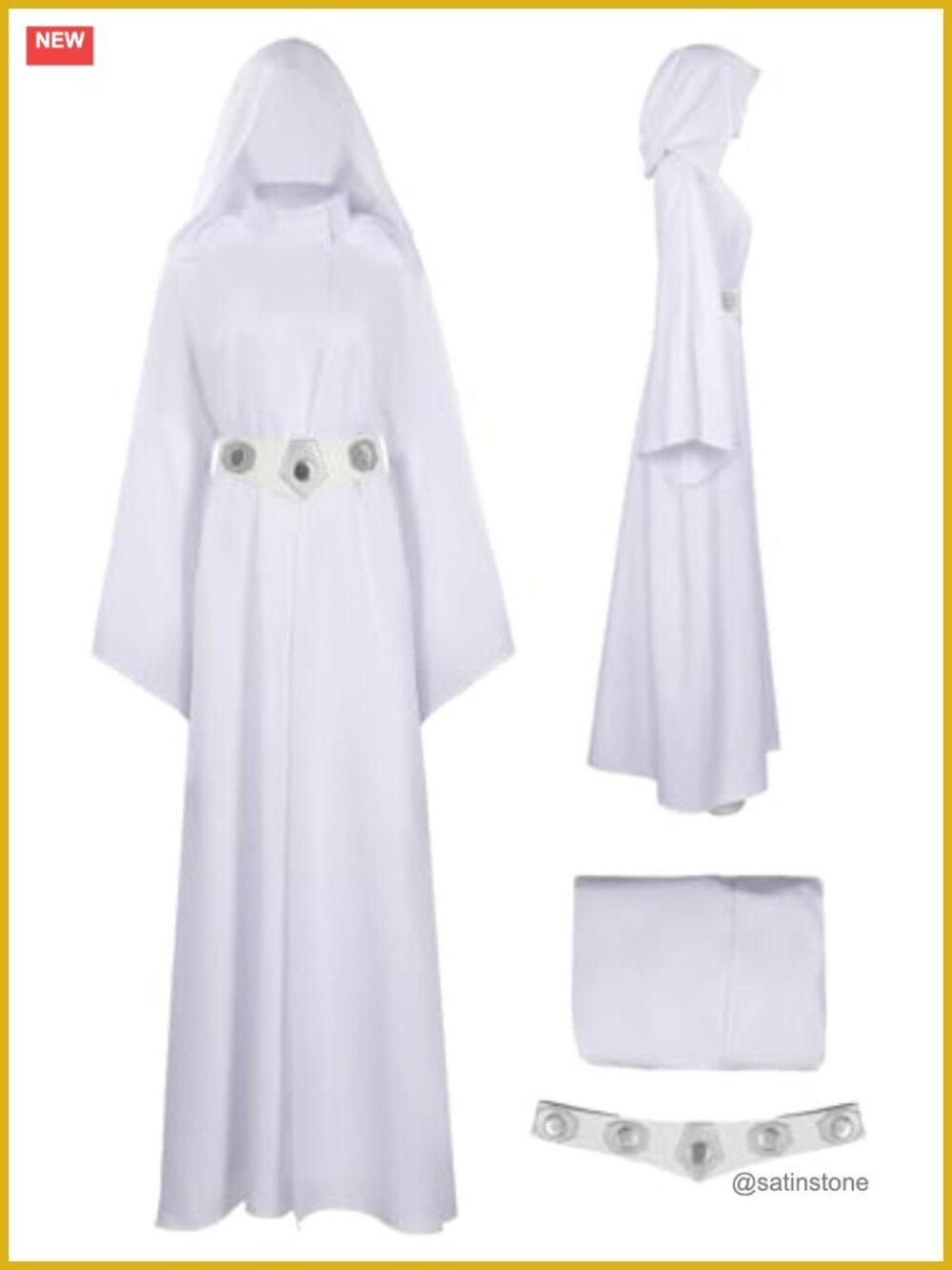 Princess Cosplay Costume Hooded Long Robe Belt Halloween Party Dress